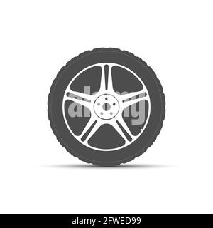 Radsymbol. Der Reifen befindet sich auf einer Leichtmetallscheibe. Vektorgrafik, flacher Stil. Stock Vektor
