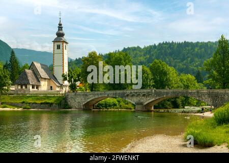 Kirche des Hl. Johannes des Täufers, Bohinjer See, Slowenien Stockfoto