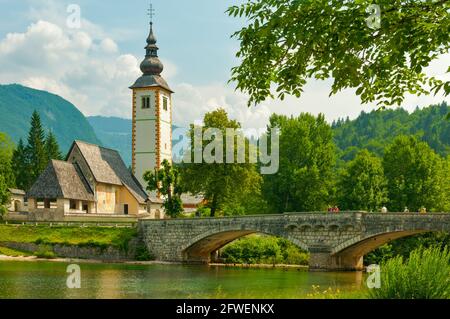 Kirche des Hl. Johannes des Täufers, Bohinjer See, Slowenien Stockfoto