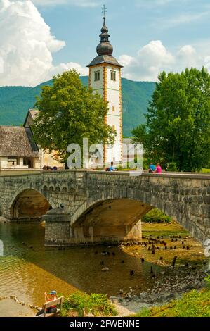 Kirche des Hl. Johannes des Täufers, Bohinjer See, Slowenien Stockfoto