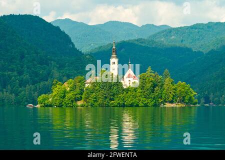Kirche der Himmelfahrt der Maria, Bled Insel, Slowenien Stockfoto