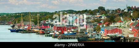 Kais im Lunenburg Panorama, Lunenburg, Nova Scotia, Kanada Stockfoto