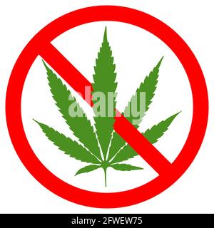 KEIN Marihuana symbolisches Zeichen roter Kreis grünes Blatt Stock Vektor