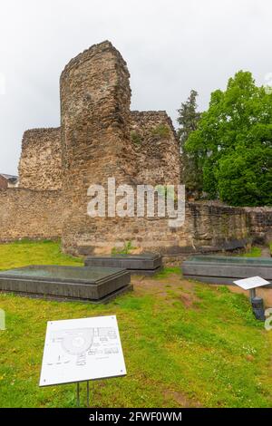 Überreste der römischen Festung Bodobrica Romana aus dem 4. Jahrhundert n. Chr., Boppard, Rheinland-Pfalz, Deutschland Stockfoto