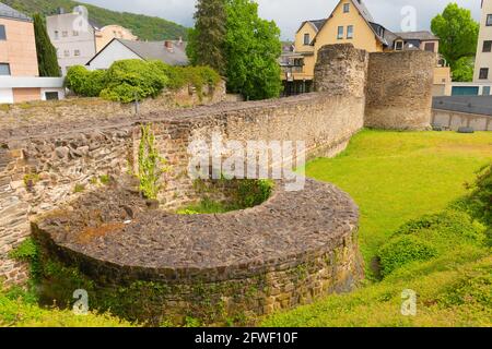 Überreste der römischen Festung Bodobrica Romana aus dem 4. Jahrhundert n. Chr., Boppard, Rheinland-Pfalz, Deutschland Stockfoto