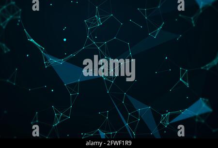 Abstraktes geometrisches und Polygon-Stil modernes Hintergrundkonzept. Neue Technologie Hintergrund Tapete in blau und grün. Stockfoto