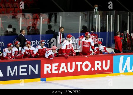 Olympisches Sportzentrum, Riga, Lettland, 22. Mai 2021, Dänemark Bank während der Weltmeisterschaft 2021 - Dänemark gegen Schweden, Eishockey - Foto Andrea Re / LM Stockfoto