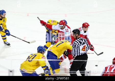 Olympisches Sportzentrum, Riga, Lettland, 22. Mai 2021, Check-to während der Weltmeisterschaft 2021 - Dänemark vs Schweden, Eishockey - Foto Andrea Re / LM Stockfoto