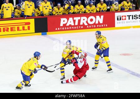 Olympisches Sportzentrum, Riga, Lettland, 22. Mai 2021, Check-to während der Weltmeisterschaft 2021 - Dänemark vs Schweden, Eishockey - Foto Andrea Re / LM Stockfoto