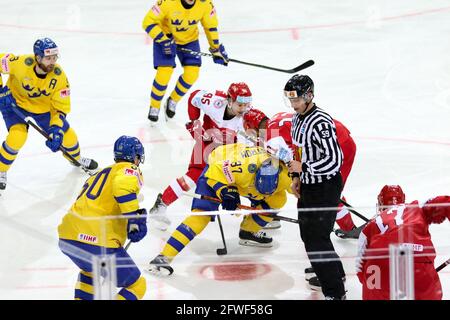 Olympisches Sportzentrum, Riga, Lettland, 22. Mai 2021, Gesicht aus während der Weltmeisterschaft 2021 - Dänemark gegen Schweden, Eishockey - Foto Andrea Re / LM Stockfoto