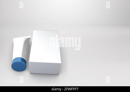 Weiße Kosmetikröhrchen isoliert auf farbigem Hintergrund. 3d-Bild Stockfoto