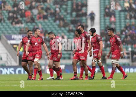 LONDON, GROSSBRITANNIEN. 22. MAI: Toulouse-Spieler huddeln während des Europameisterschafts-Cup-Spiels zwischen La Rochelle und Toulouse im Twickenham Stadium, London, England am Samstag, 22. Mai 2021. (Kredit: Juan Gasparini, MI News) Kredit: MI Nachrichten & Sport /Alamy Live Nachrichten Stockfoto