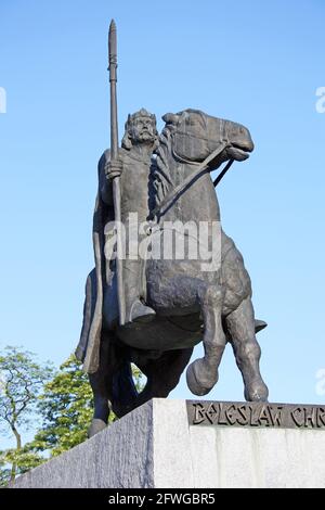 Bronzestatue des Boleslaw Chrobry (967-1025), Herzog von Polen von 992 bis 1025 der erste gekrönte polnische König, Boleslaw der Tapfere Stockfoto