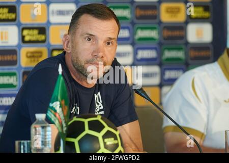 Charkiw, Ukraine - 21. Mai 2021: Pressekonferenz Andriy Schewtschenko, Leiter der ukrainischen Nationalmannschaft Stockfoto