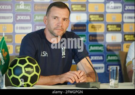 Charkiw, Ukraine - 21. Mai 2021: Pressekonferenz Andriy Schewtschenko, Leiter der ukrainischen Nationalmannschaft Stockfoto