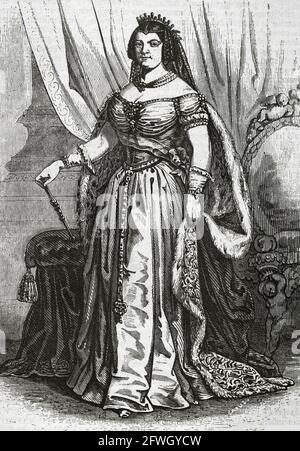 María Cristina de Borbón Dos Sicilias (1806-1878). Königin Gemahlin von Spanien zwischen 1829 und 1833 durch ihre Ehe mit König Ferdinand VII., von dem sie seine vierte und letzte Frau war. Regent des Königreichs zwischen 1833 und 1840. Hochformat. Gravur. Historia General de España von Pater Mariana. Madrid, 1853. Stockfoto