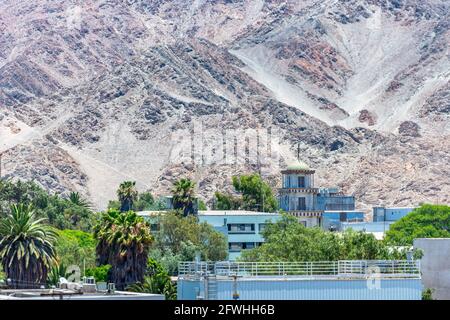 Panoramablick auf Copiapo, Atacama Wüste, Chile, mit Bergwüste im Hintergrund Stockfoto