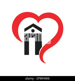 Logo-Vektor für Hausherz auf weißem Hintergrund Stock Vektor