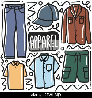 Handgezeichnetes Männerbekleidungskritzel-Set Stock Vektor