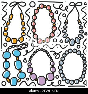 Handgezeichnete Doodle Diamant Halskette Kunst Design Element Illustration. Stock Vektor