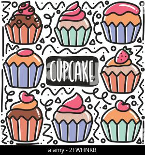 Handgezeichnete Doodle Cupcake Art Design Element Illustration. Stock Vektor