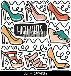 Handgezeichnete Doodle Hausschuhe hohen Absatz bunte Kunst Design Element Illustration. Stock Vektor