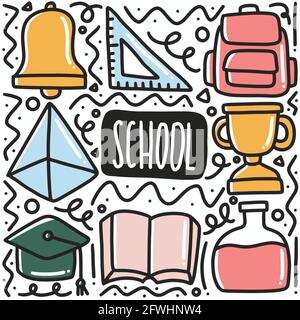 Handgezeichnete Doodle Schulausrüstung Kunst Design Element Illustration. Stock Vektor