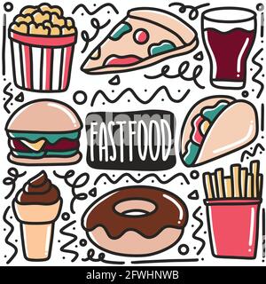 Handgezeichnete Doodle Fast Food Art Design Element Illustration Stock Vektor