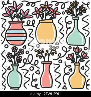 Handgezeichnete Doodle Blume Vase Kunst Design Element Illustration Stock Vektor
