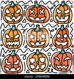 Halloween Kürbis handgezeichnete Doodle Kunst Design Elemente Illustration Stock Vektor