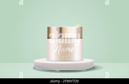 3D realistische natürliche Schönheit kosmetisches Produkt für Gesicht oder Körperpflege Hintergrund. Design-Vorlage von Fashion Cosmetics Produkt für Werbung, Flyer oder Magazine Stock Vektor