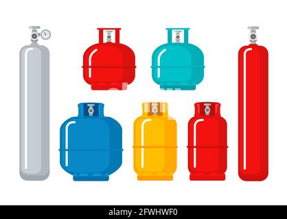Vektortank für Gasflaschen. LPG-Propangasflasche, Icon-Behälter. Kraftstoffspeicher für Sauerstoffgasflasche im Kanister Stock Vektor