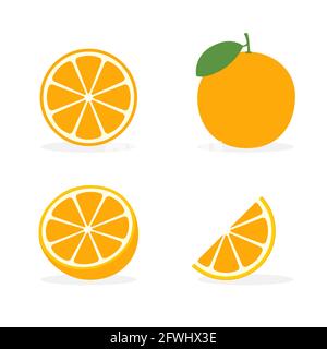 Orangefarbenes Vektor-Flachschichtsymbol. Orange Frucht Vitamin C Segment Halbdarstellung, Karikatur Clementine Stock Vektor