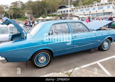 1968 blaue Ford Falcon klassische Limousine in einer Sydney Motorshow, Sydney, Australia Stockfoto