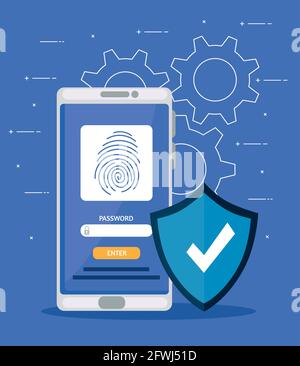 Fingerabdruck im Smartphone mit Schild Stock Vektor