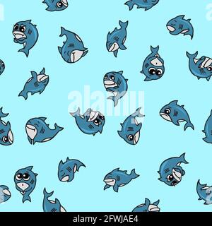 Shark unter Wasser nahtlose Welt. Handzeichnung. Delphine im Meer. Vektor der Hintergrunddarstellung Stock Vektor