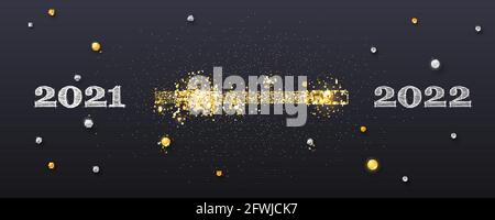 Von 2021 bis 2022. Handgezeichnete Zahlen. Glitzernder goldener Fortschrittsbalken. Dekorative Vektorgrafik für Neujahr. Stock Vektor