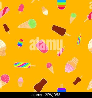 Eiscreme mit nahtlosem Muster. Design Skizzenelement für Menü Café, Bistro, Restaurant, Verpackung und andere Dinge. Vektorgrafik. Stock Vektor