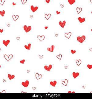 Vektor nahtloses Muster mit handgezeichneten Herzen. Niedliches Design für Stoff, Verpackung, Tapete zum Valentinstag. Stockfoto