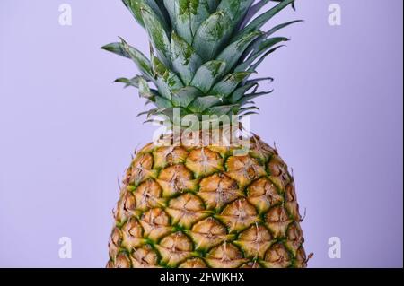Halbe Ananas vor violettem Hintergrund Stockfoto