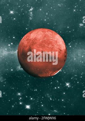 Roter Planet in der Mitte vor der Sternenkarte - 3d-Illustration Stockfoto
