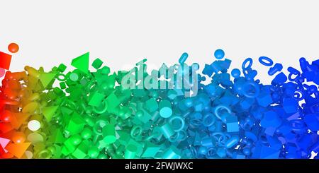 Ausgerichtet rainbow farbige grundlegende geometrische Formen - 3d-Illustration Stockfoto