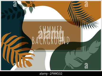 Abstrakter Hintergrund Sommer tropischen Banner mit Palmblättern und exotischen Pflanzen organische Form. Vektorgrafik Stock Vektor
