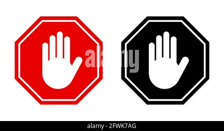 Satz mit dem roten und schwarzen Stoppzeiger-Symbol für Achteck oder Adblock oder nicht eingeben oder Verbotene Symbole. Vektorbild. Stock Vektor