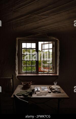 Historischer Schreibtisch mit Aussicht Stockfoto