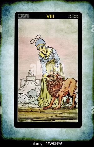 tarot Major Arcana Karte der Stärke Stockfoto