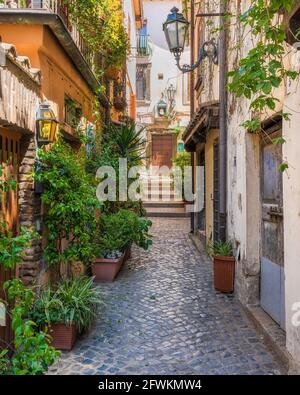 Landschaftlich reizvoller Anblick in Trevignano Romano, mit Blick auf den Bracciano-See. Provinz Rom, Latium, Italien. Stockfoto