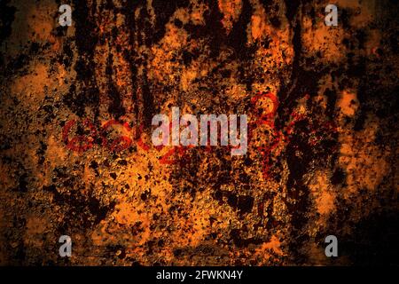 Myanmar, Magway Division Flagge auf grunge Metall Hintergrundstruktur mit Kratzern und Rissen Stockfoto