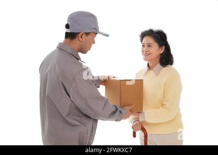 Der alte Mann und der Kurier Stockfoto