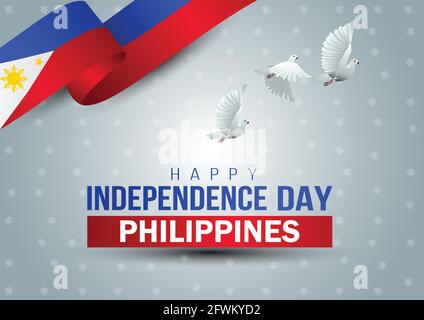 Happy Independence Day Philippinen. Fliegende Taube mit philippinischer Flagge. vektor-Illustration Design Stock Vektor